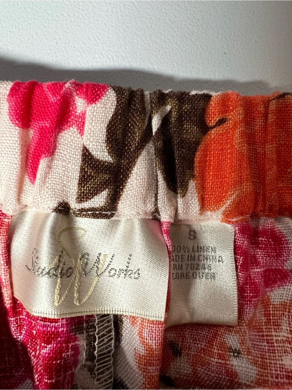 Studio Works 100% Linen Bold Floral Midi Skirt Womens Small
